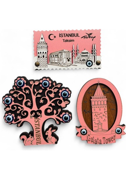 Magnet, Buzdolabı Magneti, 3 Adet Ahşap Magnet Seti Mutfak Süsü, Ev Dekor Istanbul Temalı Galata fiyatları
