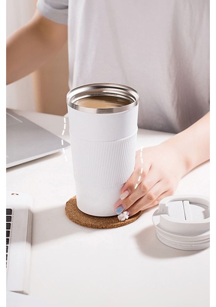 Paslanmaz Çelik Termos Mug, 510 ml, mat beyaz, dayanıklı ve şık içecek kabı indirimleri