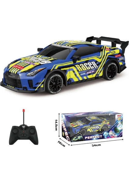 1:18 Işıklı Demolu Full Fonksiyon Uzaktan Kumandalı Sarı-Mavi Yarış Arabası