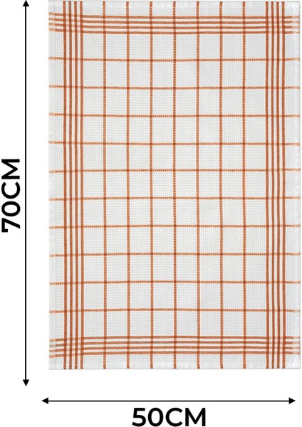 Waffle Desen 3'lü Turuncu Mutfak Kurulama Bezi, Beslenme Örtüsü, Mutfak Havlusu, Amerikan Servis Set 50 x 70 cm