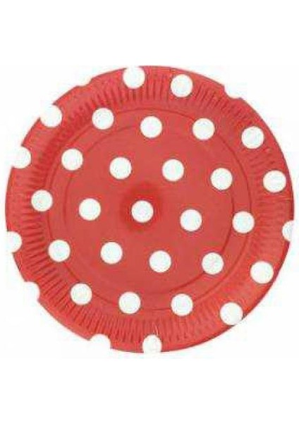Beyaz Puantiyeli Kırmızı Karton Tabak 8'li