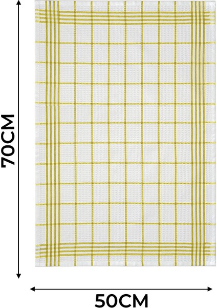 Waffle Desen 3'lü Sarı Mutfak Kurulama Bezi, Beslenme Örtüsü, Mutfak Havlusu, Amerikan Servis Set 50 x 70 cm