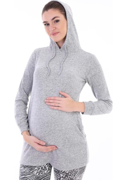 Hamile Esnek Yumoş Kumaş Kapşonlu Sweatshirt