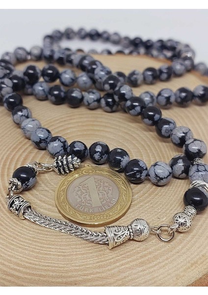 Kar Tanesi Obsidyen Taşı 99LUK Tesbih 8mm (5640) modelleri