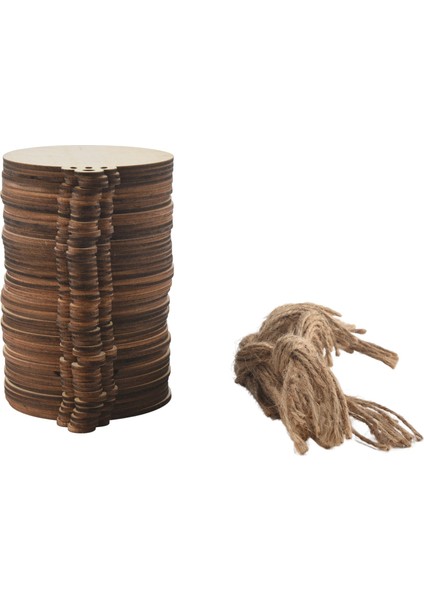 50 Adet Dıy Zanaat Ahşap Yuvarlak Biblo, 50 Adet Sicim ile Boya, Bitmemiş Noel Asılı Süsler Doğal Boş Ahşap Diskler Rustik Için Toplu Dilimler (Yurt Dışından)