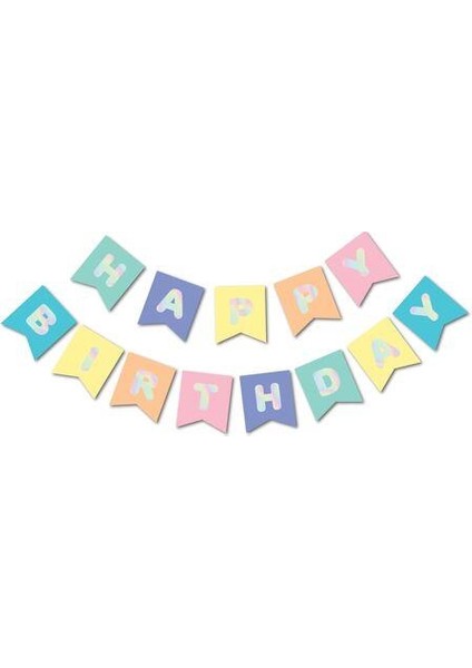 Happy Birthday Makaron Renk Harf Banner