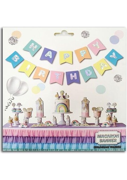 Happy Birthday Makaron Renk Harf Banner