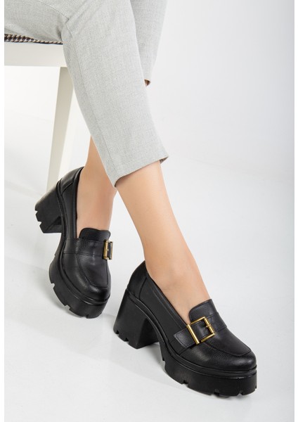 Kadın Tokalı Loafer Topuklu Ayakkabı