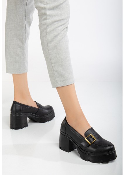 Kadın Tokalı Loafer Topuklu Ayakkabı