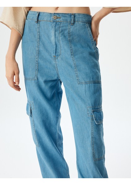 Jogger Kargo Cepli Düğmeli Kot Pantolon