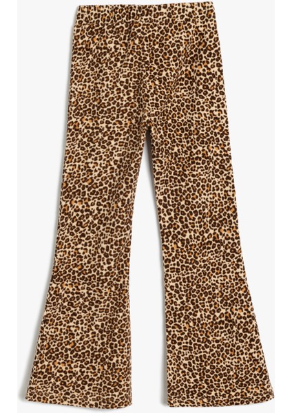 Ispanyol Paça Pantolon Leopar Desenli Beli Lastikli Şardonlu