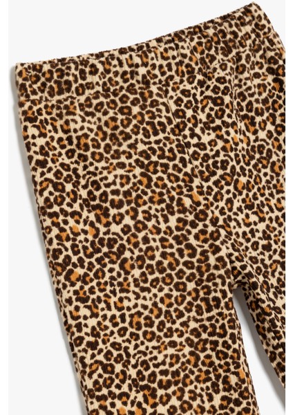 Ispanyol Paça Pantolon Leopar Desenli Beli Lastikli Şardonlu