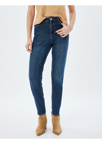 Yüksek Bel Kot Pantolon Düz Paça Düğmeli Cepli Pamuklu - Slim Straight Fit Jeans modelleri