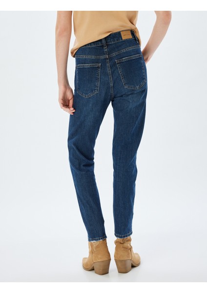 Yüksek Bel Kot Pantolon Düz Paça Düğmeli Cepli Pamuklu - Slim Straight Fit Jeans fırsatları