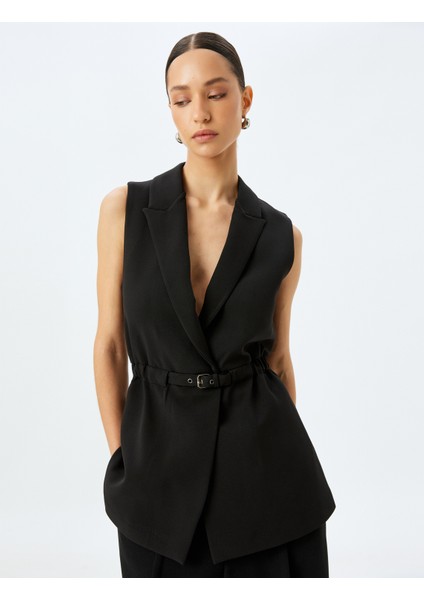 Kemerli Kruvaze Uzun Blazer Yelek fiyatları