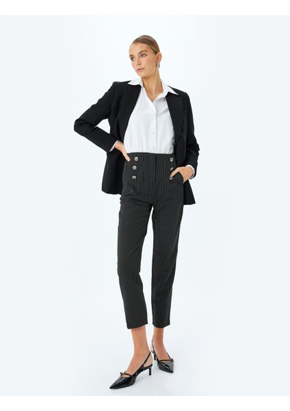 Yüksek Bel Çizgili Havuç Kesim Kumaş Pantolon fiyatları