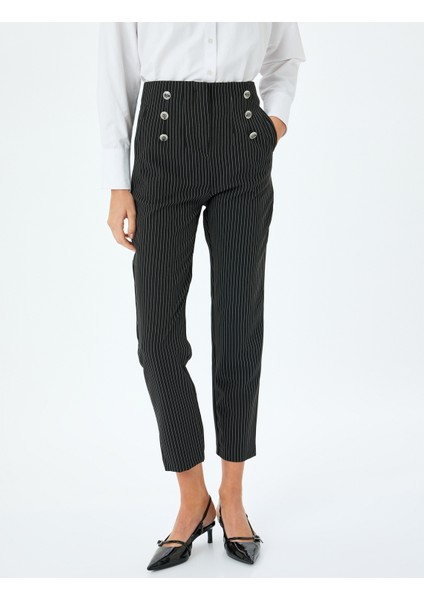 Yüksek Bel Çizgili Havuç Kesim Kumaş Pantolon modelleri