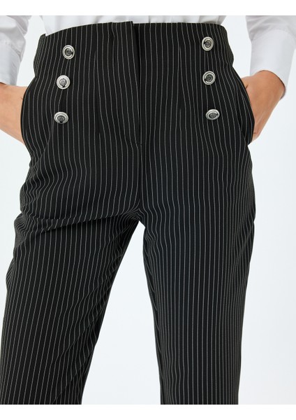 Yüksek Bel Çizgili Havuç Kesim Kumaş Pantolon indirimleri