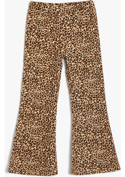 Ispanyol Paça Pantolon Leopar Desenli Beli Lastikli Şardonlu