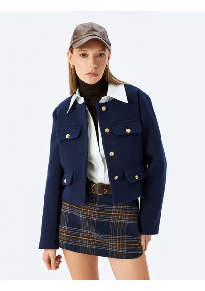 Düğmeli Yuvarlak Yaka Cep Detaylı Dar Kalıp Mevsimlik Ceket fiyatları