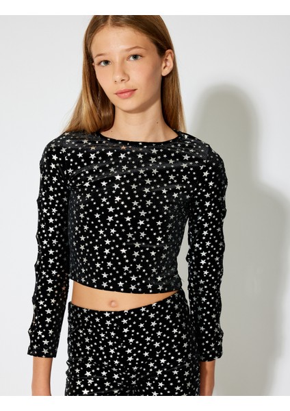 Ispanyol Paça Pantolon Parlak Yıldız Baskılı