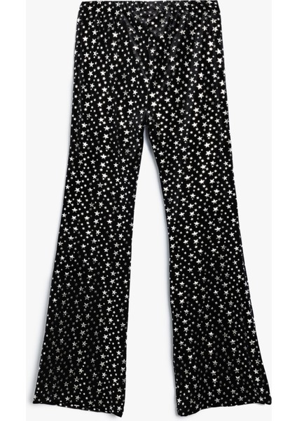 Ispanyol Paça Pantolon Parlak Yıldız Baskılı fırsatları