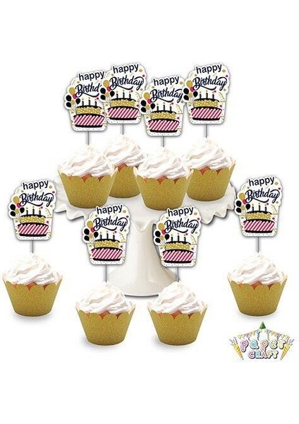 Happy Birthday Simli Eva Delux Kürdan Seti 8'li