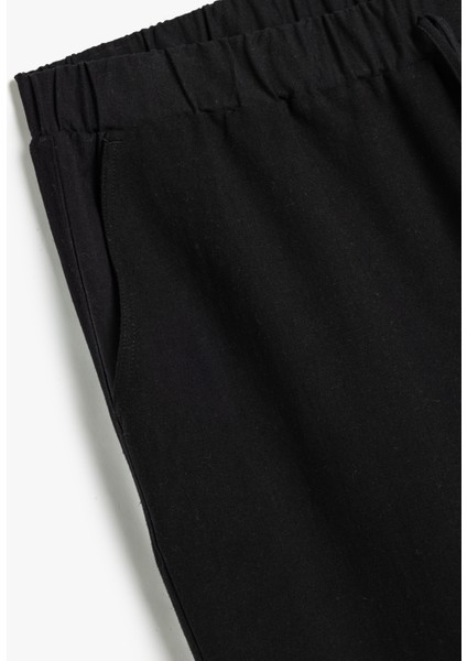 Keten Karışımlı Pantolon Chino Cep Detaylı Beli Bağcıklı