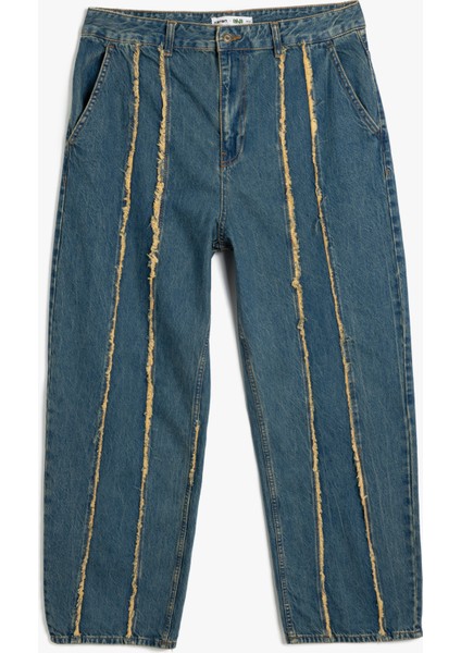 x Inji - Rahat Kalıp Dikiş Detaylı Cepli Düğmeli Balon Fit Kot Pantolon