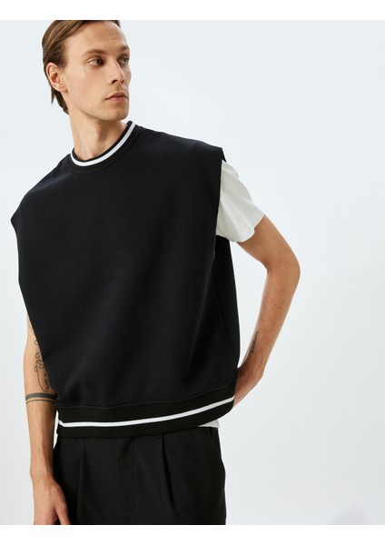 Bisiklet Yaka Çizgi Detaylı Şardonlu Pamuklu Oversize Süveter
