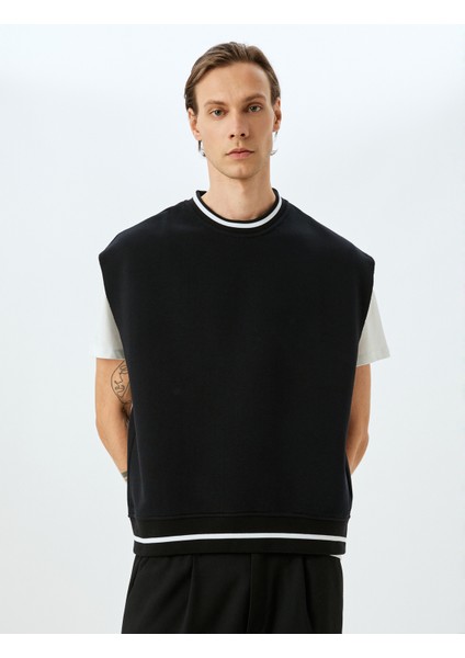 Bisiklet Yaka Çizgi Detaylı Şardonlu Pamuklu Oversize Süveter modelleri