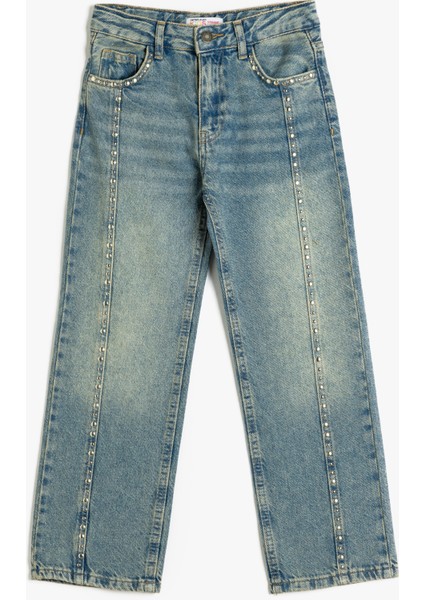 Kot Pantolon Düz Paça Cepli Pamuklu- Straight Jean