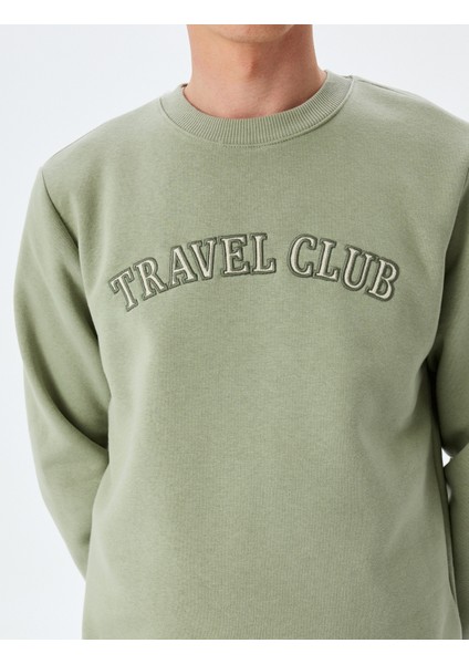 Bisiklet Yaka Pamuk Karışımlı Slogan Işlemeli Sweatshirt indirimleri