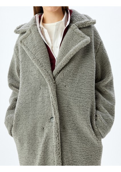 Düğmeli Astarlı Cep Detaylı Uzun Peluş Kaban indirimleri