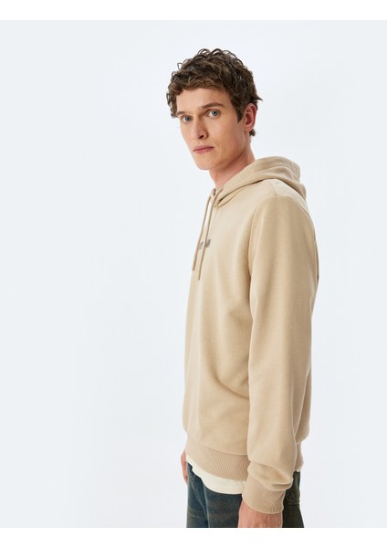 Slogan Baskılı Pamuk Karışımlı Şardonlu Kapşonlu Sweatshirt