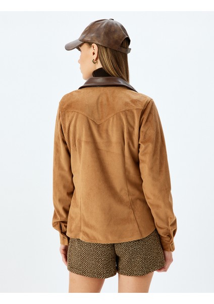 Suni Deri Yaka Fitilli Kadife Çıtçıt Düğmeli Gömlek fırsatları