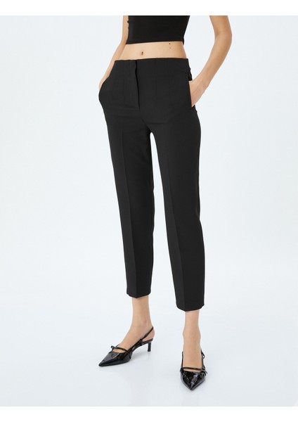 Slim Fit Yüksek Bel Cepli Cigarette Kumaş Pantolon