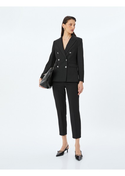 Slim Fit Yüksek Bel Cepli Cigarette Kumaş Pantolon