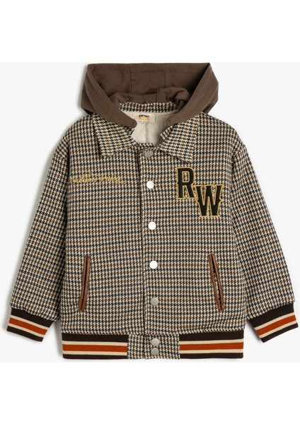 Kapşonlu Gömlek Ceket Cepli Aplike Detaylı Uzun Kollu