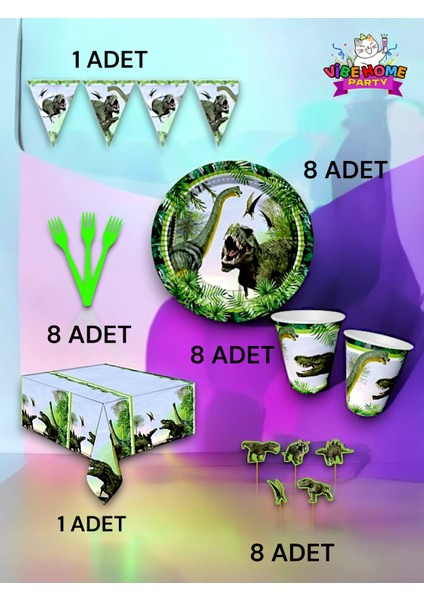 8 Kişilik Jurassic Temalı Premium Set - Doğum Günü Parti ve Eğlenceli Etkinlikler fiyatları