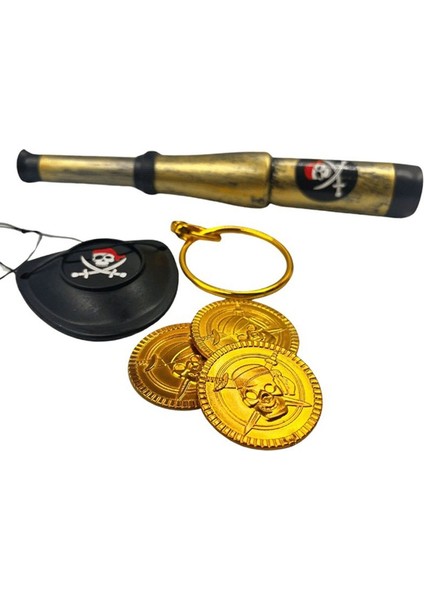 Halloween Plastik Korsan Maske Küpe Para Dürbün Seti 6 Parça