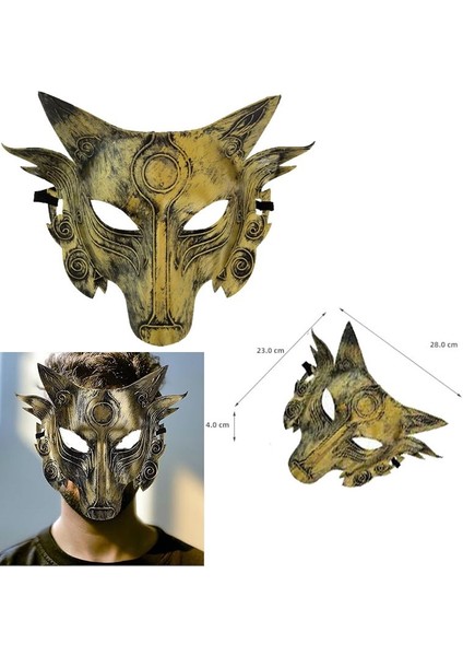 Eskitme Altın Renk Tam Yüz Arkadan Lastikli Kurt Şeklinde Halloween Maskesi fiyatları