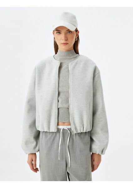 Crop Bomber Ceket Yumuşak Dokulu Yuvarlak Yaka Cepli Astarlı modelleri