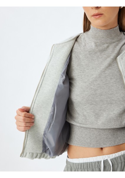 Crop Bomber Ceket Yumuşak Dokulu Yuvarlak Yaka Cepli Astarlı indirimleri