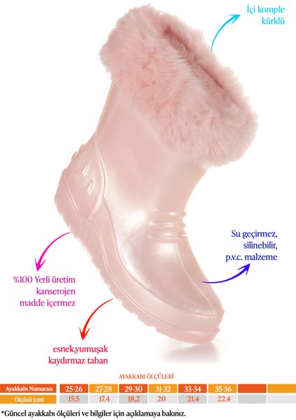 Manas Sedefli Su Geçirmez Kız Çocuk Yağmur Çizmesi fiyatları