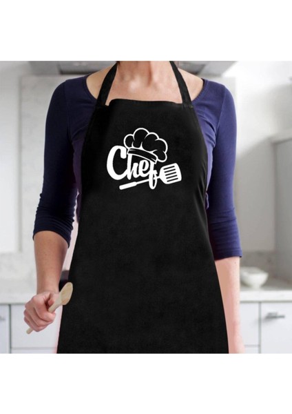 Siyah Önlük Chef Aşçı Şef Mutfak Önlüğü