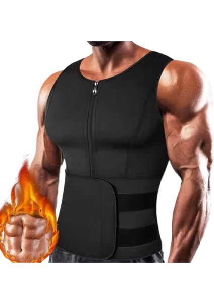 Vücut Şekillendirici Termoform Yelek Terleme Bel Sırt Karın Spor Korsesi Fermuarlı Sauna Yelek M-L-XL Beden uyumlu