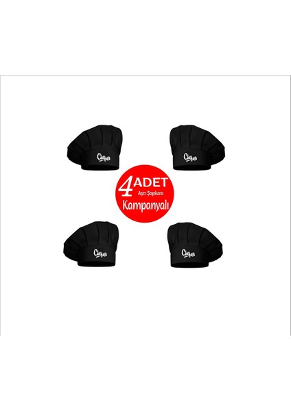 4'lü Siyah Ayarlanabilir Aşçı Şapkası Seti, Yıkama Talimatlı, Şık ve Kullanışlı