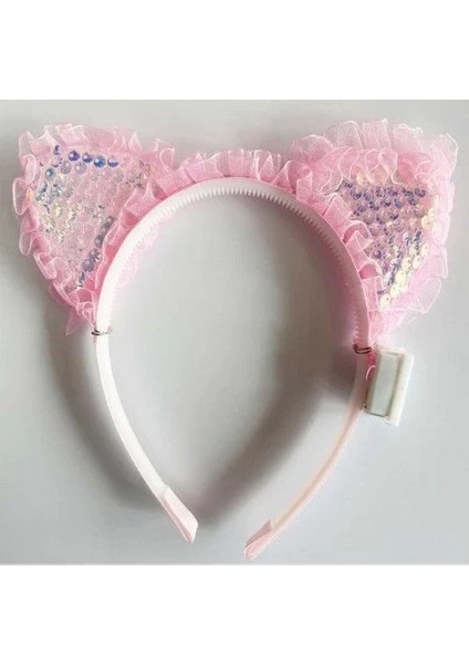 Pembe Pullu LED Işıklı Kedi Kulak Taç fiyatları