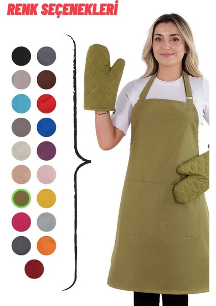 Simple 3'lü Set Ayar Askılı Cepli Mutfak Önlüğü Seti (2 Eldiven) Şef Garson Kafe Aşçı Barista